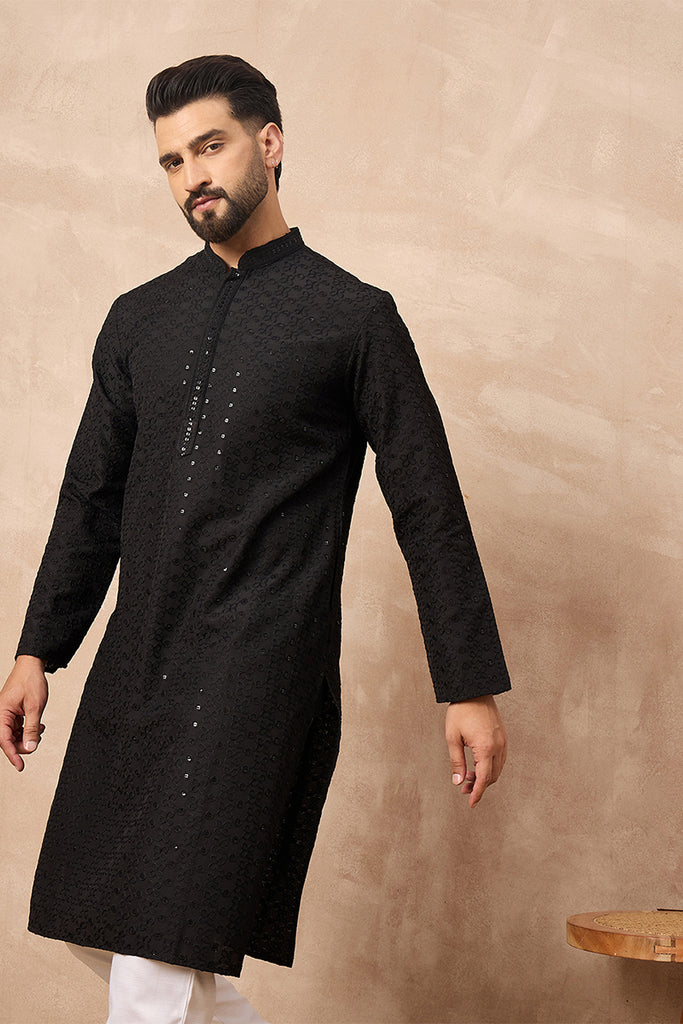 Black Viscose Rayon Solid Embroidered Straight Kurta MKU1190