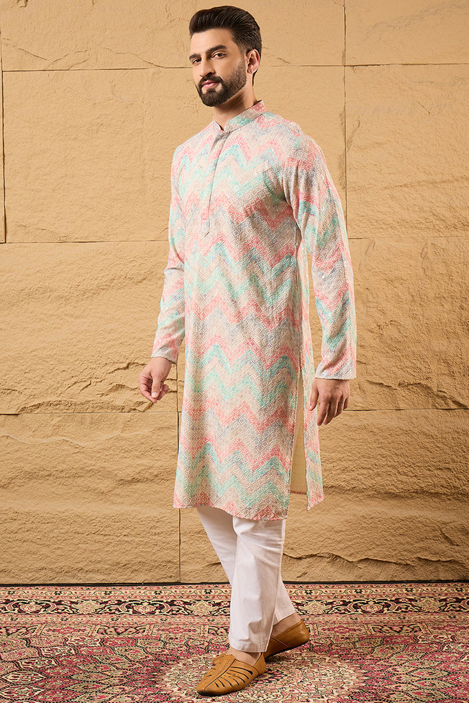 Multicolour Viscose Rayon Geometric Embroidered Straight Kurta HOPMKU1193