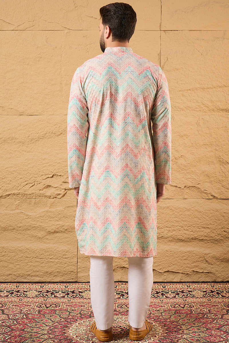 Multicolour Viscose Rayon Geometric Embroidered Straight Kurta HOPMKU1193