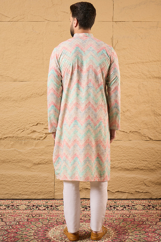 Multicolour Viscose Rayon Geometric Embroidered Straight Kurta HOPMKU1193