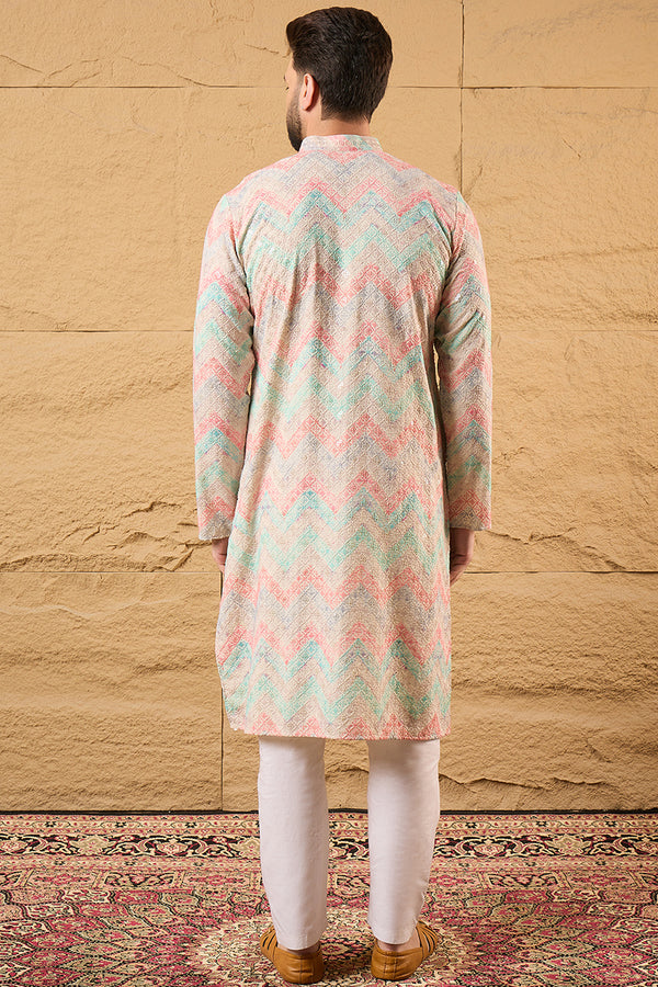 Multicolour Viscose Rayon Geometric Embroidered Straight Kurta HOPMKU1193