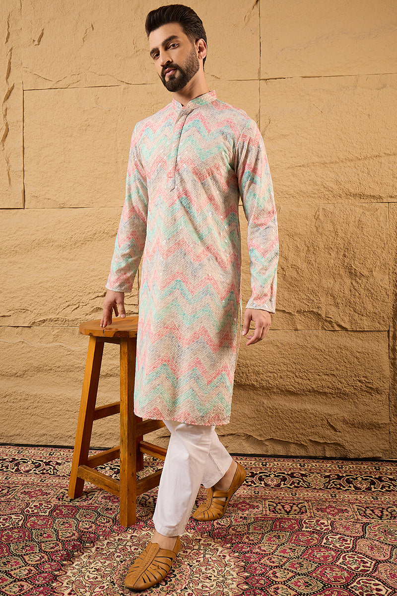 Multicolour Viscose Rayon Geometric Embroidered Straight Kurta HOPMKU1193