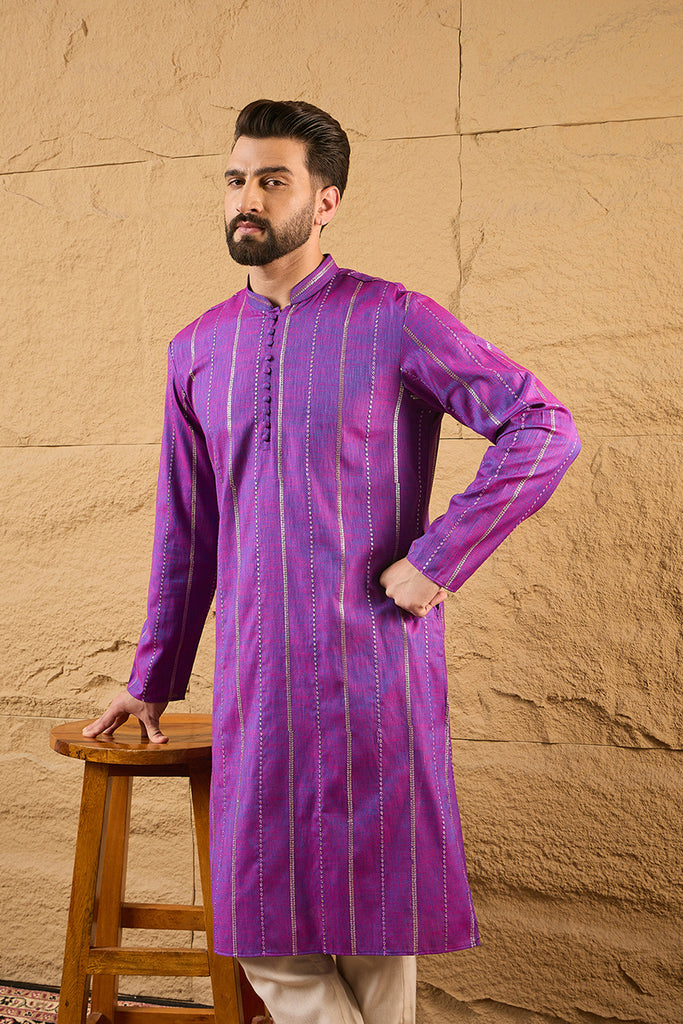 Purple Cotton Solid Embroidered Sequins Straight Kurta HOPMKU1194