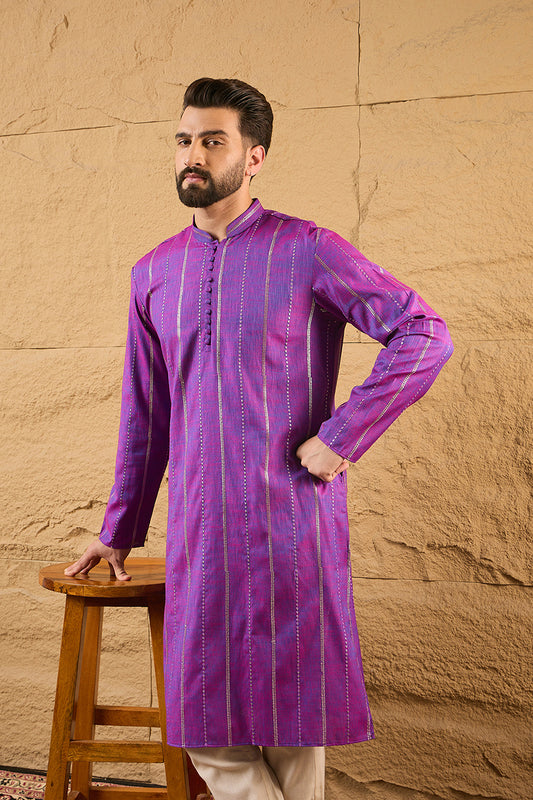 Purple Cotton Solid Embroidered Straight Kurta MKU1194