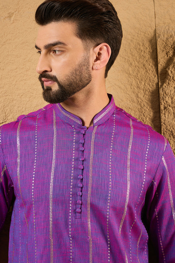 Purple Cotton Solid Embroidered Straight Kurta MKU1194