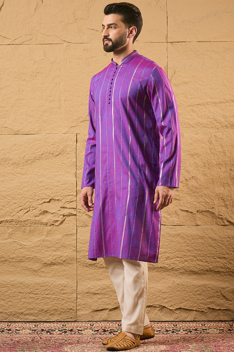 Purple Cotton Solid Embroidered Straight Kurta MKU1194