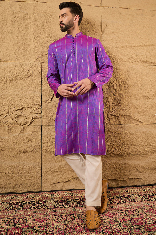 Purple Cotton Solid Embroidered Straight Kurta MKU1194