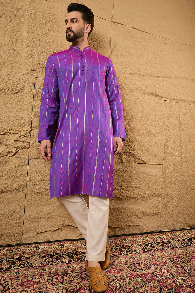 Purple Cotton Solid Embroidered Straight Kurta MKU1194