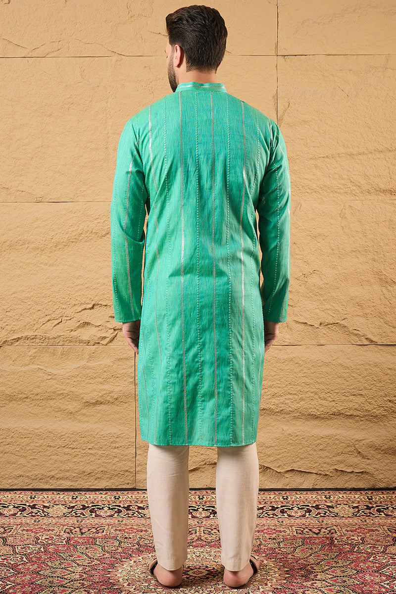 Turquoise Blue Cotton Solid Embroidered Straight Kurta MKU1195