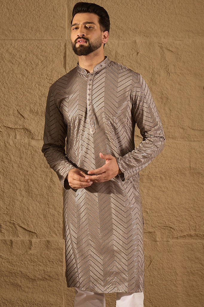 Grey Viscose Rayon Solid Embroidered Straight Kurta MKU1202