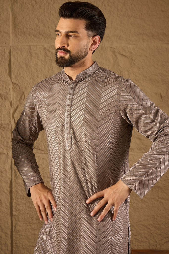 Grey Viscose Rayon Solid Embroidered Straight Kurta MKU1202
