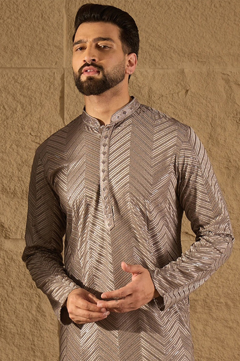 Grey Viscose Rayon Solid Embroidered Straight Kurta MKU1202