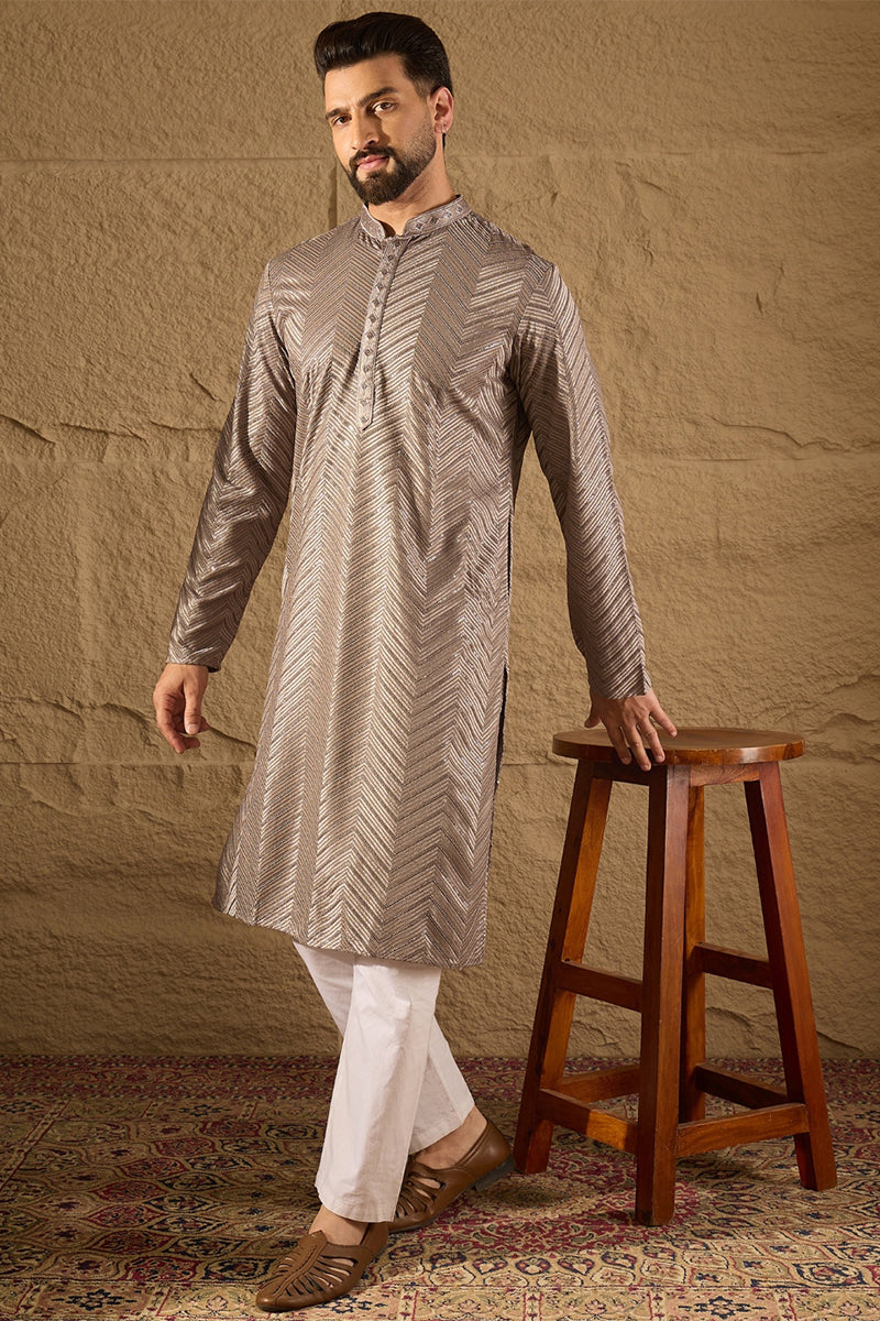 Grey Viscose Rayon Solid Embroidered Straight Kurta with Trousers MKSET1202