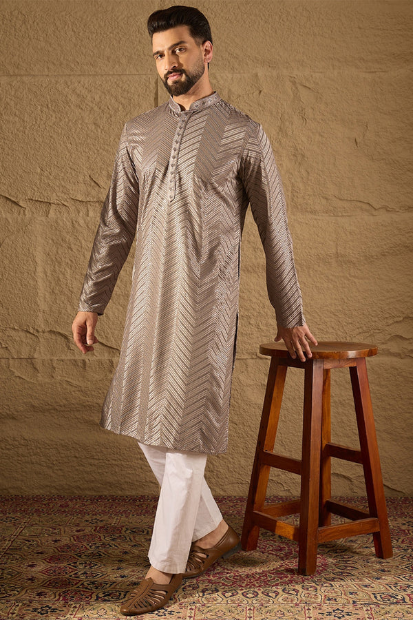 Grey Viscose Rayon Solid Embroidered Straight Kurta with Trousers MKSET1202