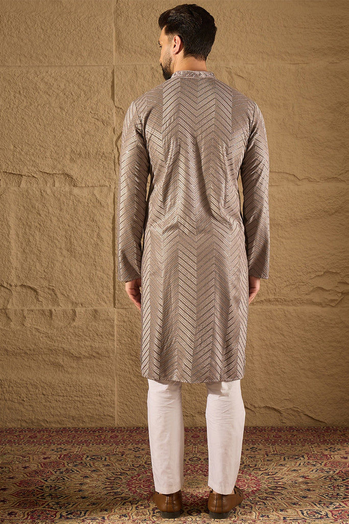 Grey Viscose Rayon Solid Embroidered Straight Kurta with Trousers MKSET1202