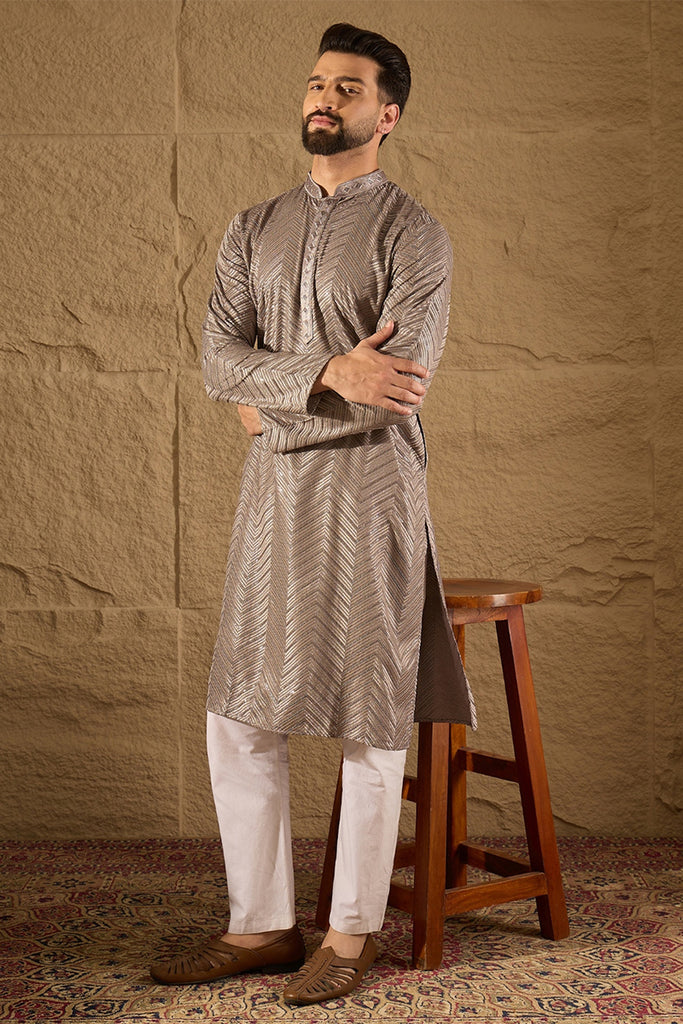 Grey Viscose Rayon Solid Embroidered Straight Kurta with Trousers MKSET1202