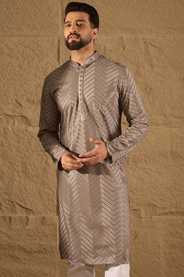 Grey Viscose Rayon Solid Embroidered Straight Kurta MKU1202