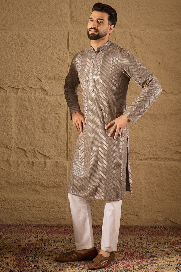 Grey Viscose Rayon Solid Embroidered Straight Kurta with Trousers MKSET1202