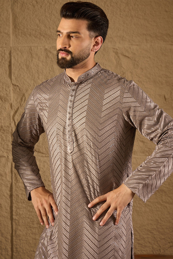 Grey Viscose Rayon Solid Embroidered Straight Kurta with Trousers MKSET1202