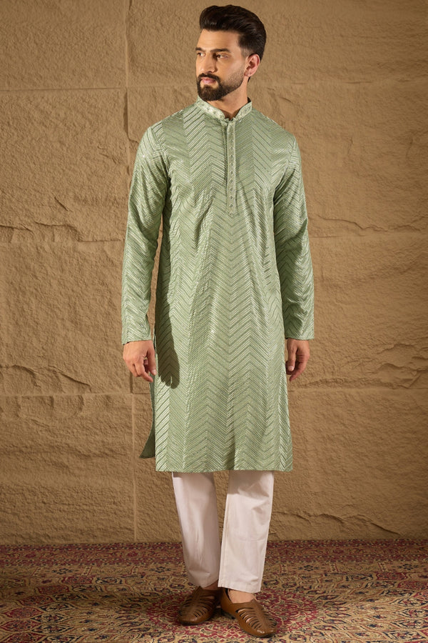 Green Viscose Rayon Solid Embroidered Straight Kurta MKU1203