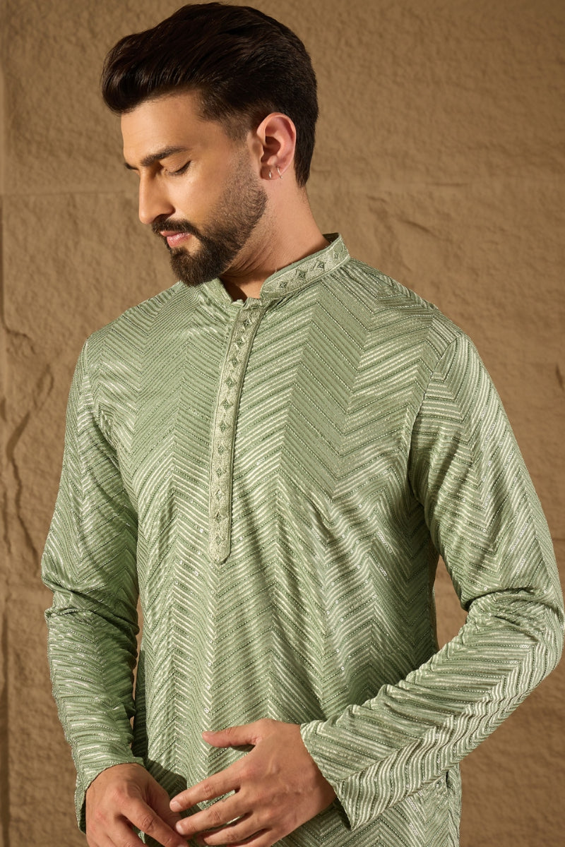 Green Viscose Rayon Solid Embroidered Straight Kurta MKU1203