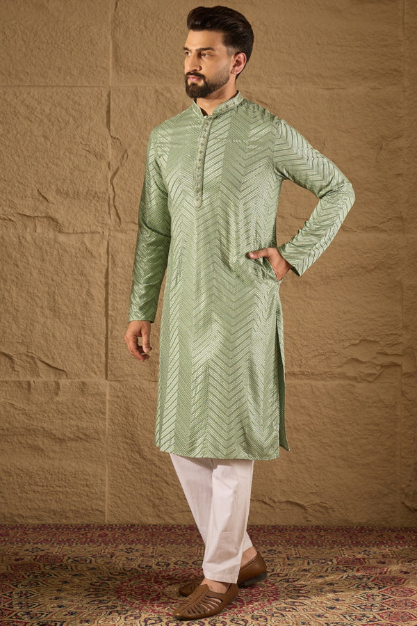 Green Viscose Rayon Solid Embroidered Straight Kurta MKU1203
