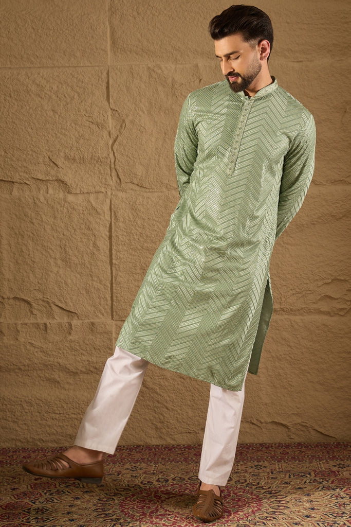 Green Viscose Rayon Solid Embroidered Straight Kurta MKU1203