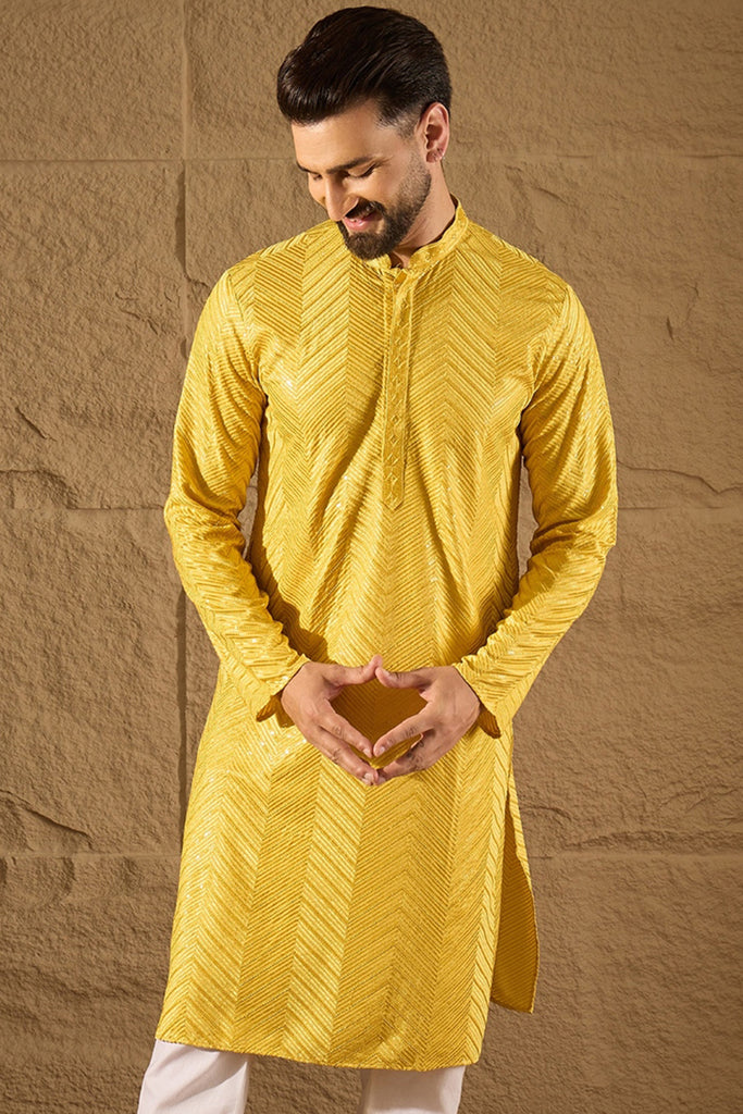Yellow Viscose Rayon Solid Embroidered Straight Kurta MKU1204