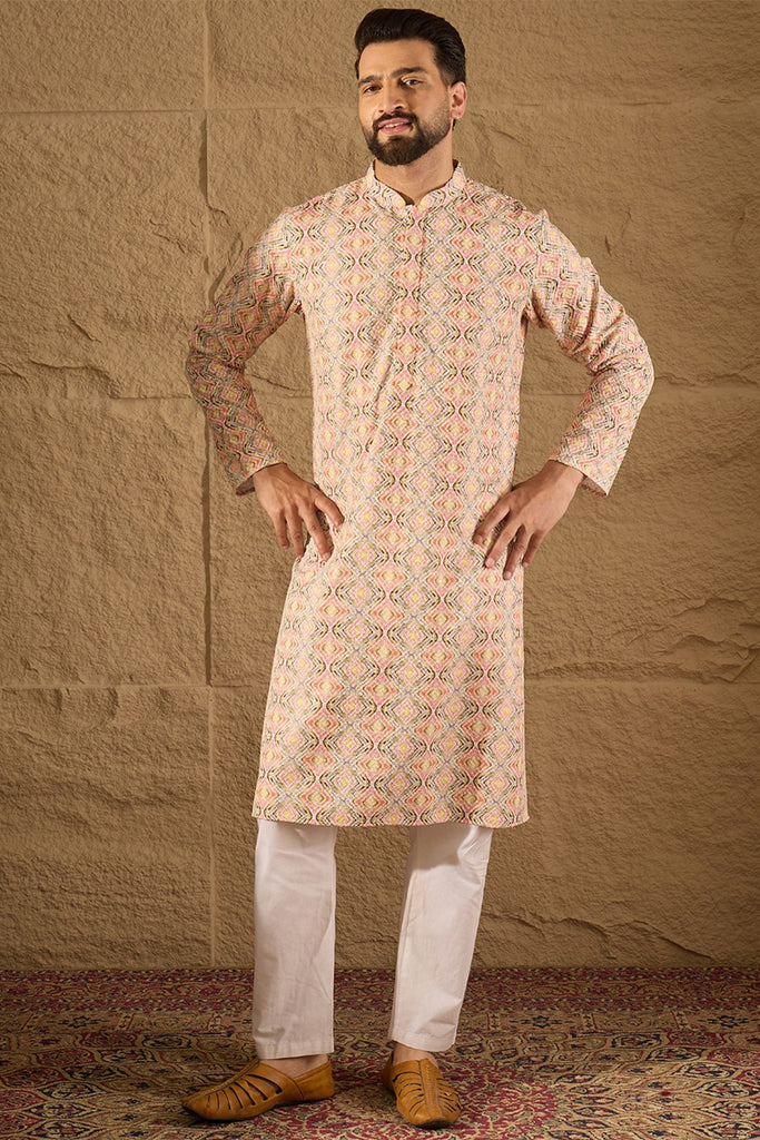 Multicolor Viscose Rayon Geometric Embroidered Straight Kurta MKU1210