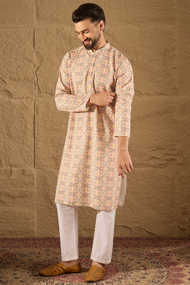 Multicolor Viscose Rayon Geometric Embroidered Straight Kurta MKU1210