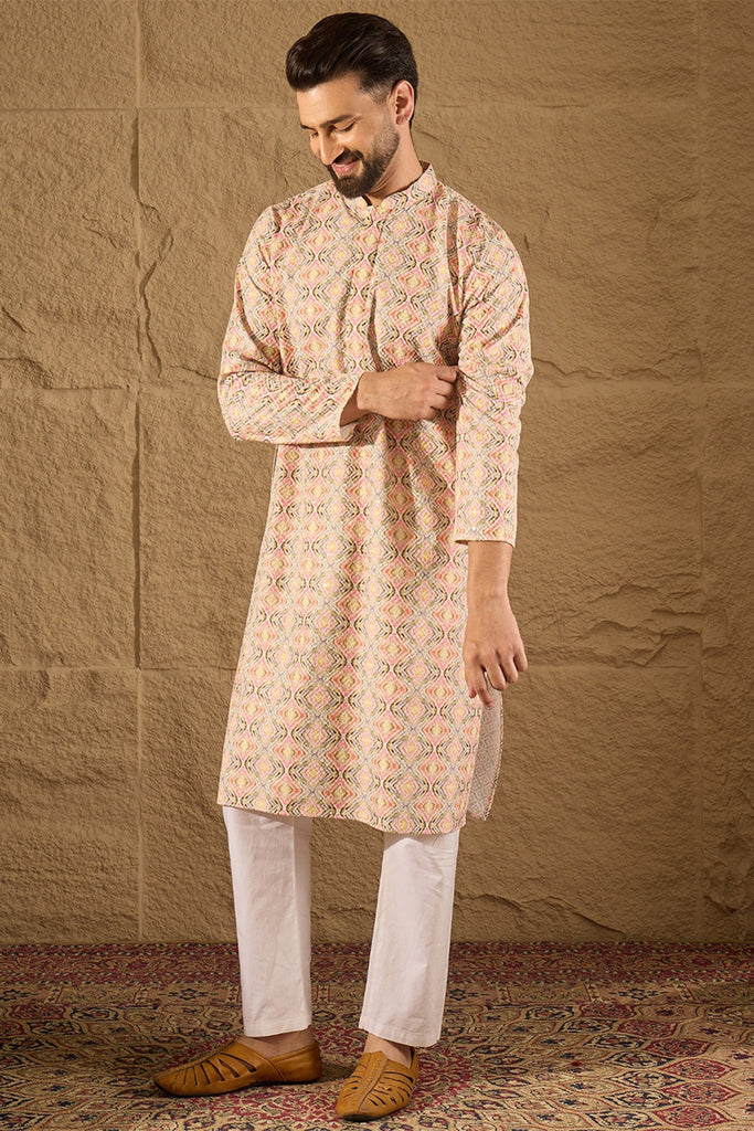 Multicolor Viscose Rayon Geometric Embroidered Straight Kurta MKU1210