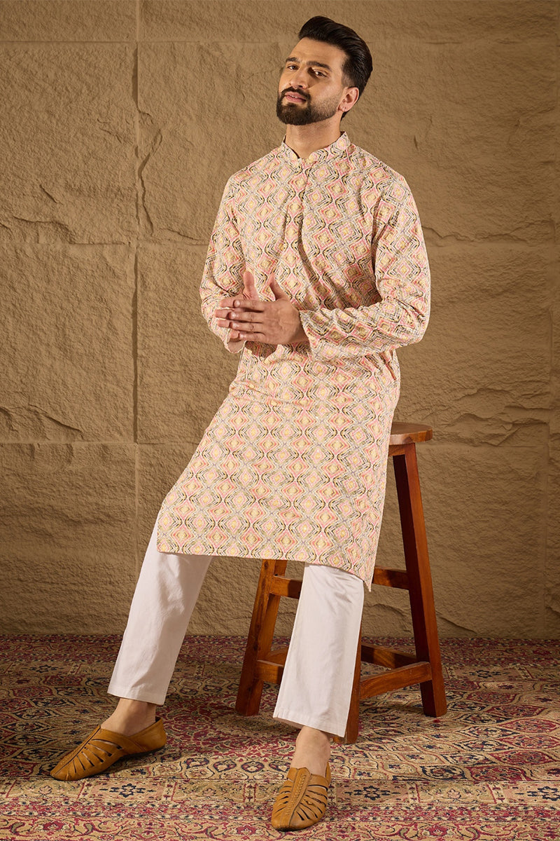 Multicolor Viscose Rayon Geometric Embroidered Straight Kurta MKU1210