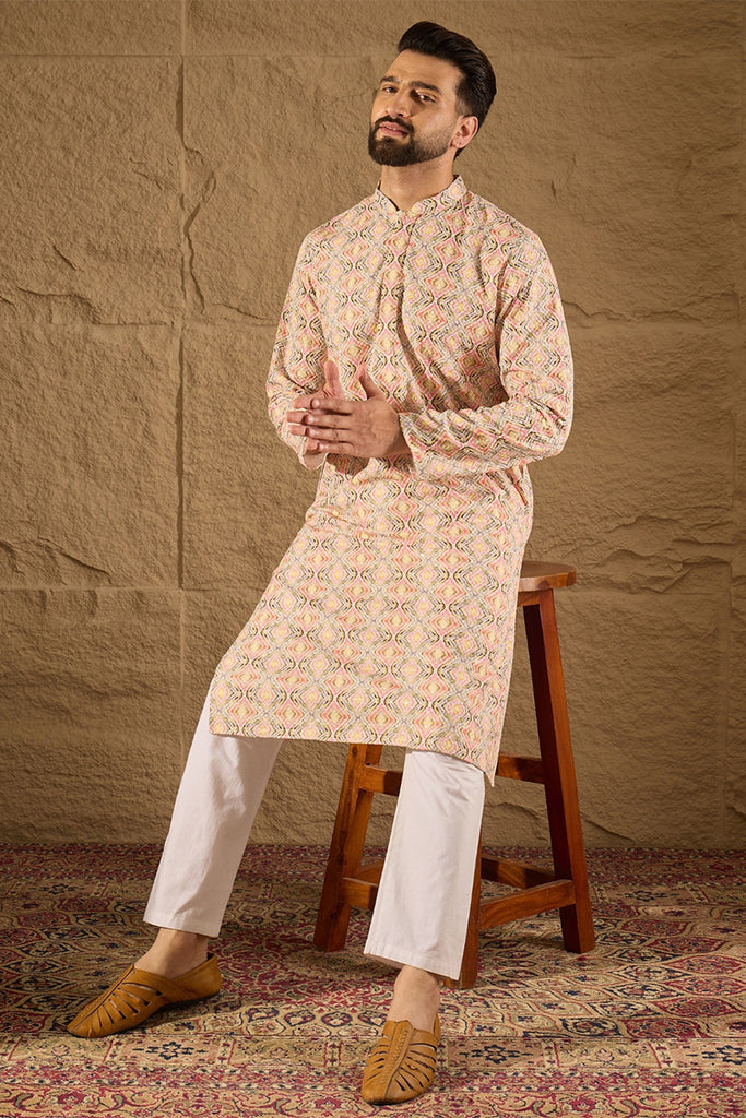 Multicolor Viscose Rayon Geometric Embroidered Straight Kurta MKU1210