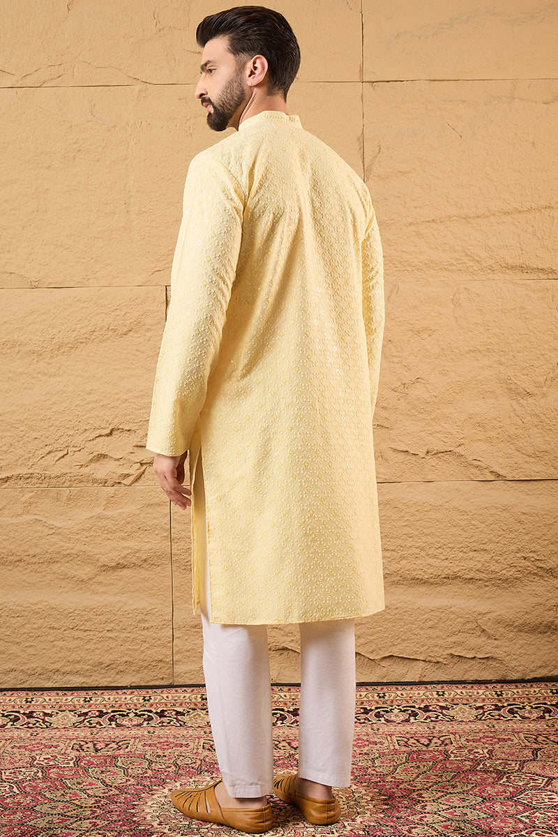Yellow Rayon Blend Solid Embroidered Straight Kurta HOPMKU1218