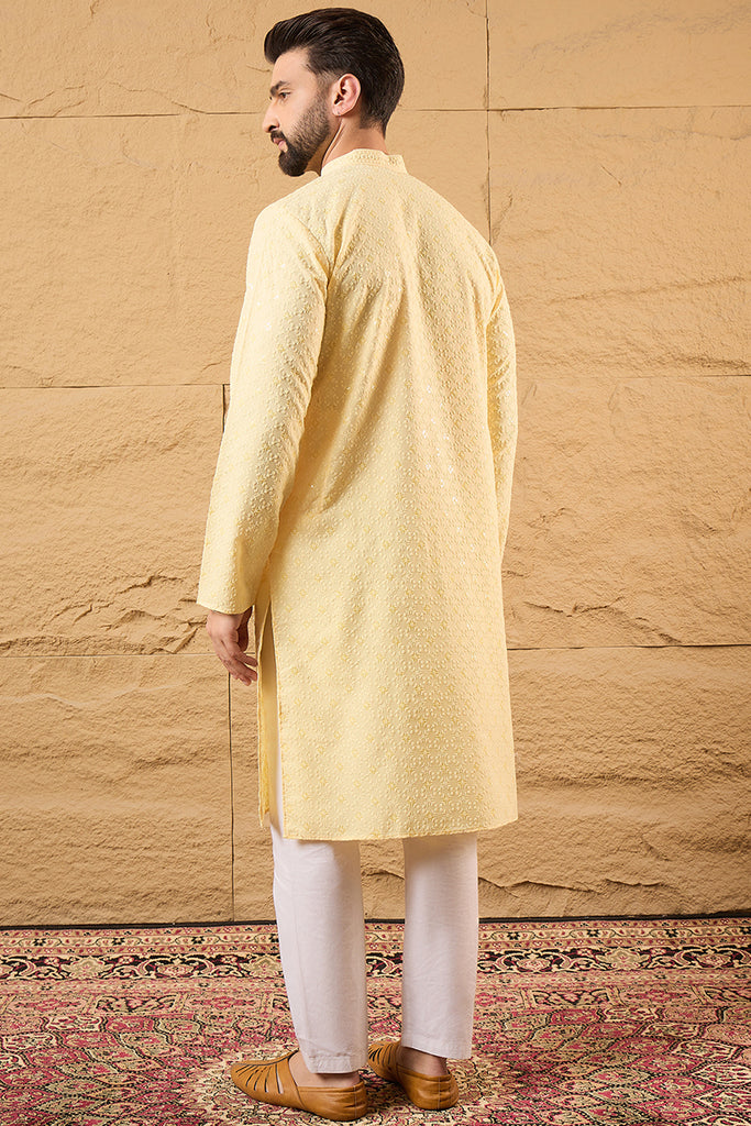 Yellow Rayon Blend Solid Embroidered Straight Kurta HOPMKU1218