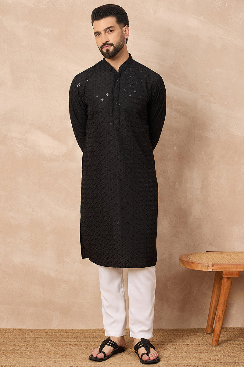 Black Viscose Rayon Solid Embroidered Straight Kurta MKU1224