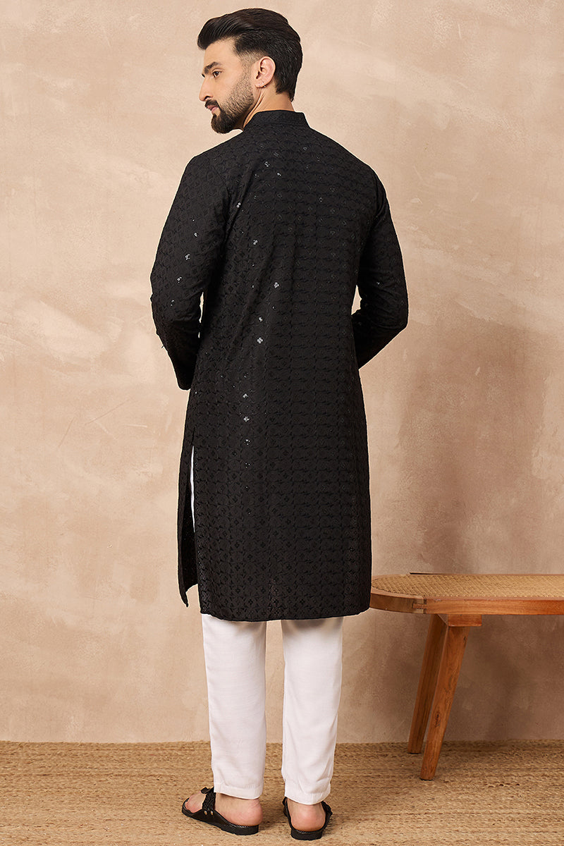 Black Viscose Rayon Solid Embroidered Straight Kurta MKU1224