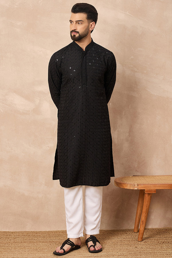 Black Viscose Rayon Solid Embroidered Straight Kurta MKU1224