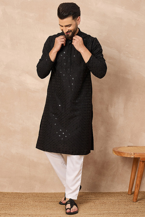 Black Viscose Rayon Solid Embroidered Straight Kurta MKU1224