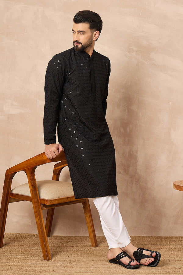 Black Viscose Rayon Solid Embroidered Straight Kurta MKU1224