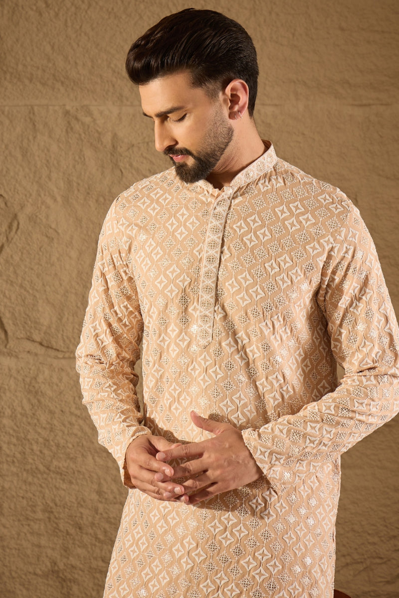 Beige Viscose Rayon Solid Embroidered Straight Kurta MKU1235