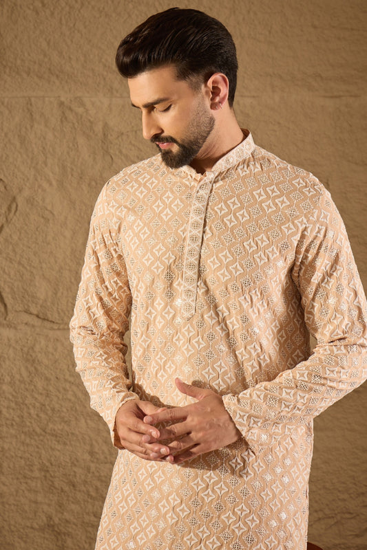 Beige Viscose Rayon Solid Embroidered Straight Kurta MKU1235