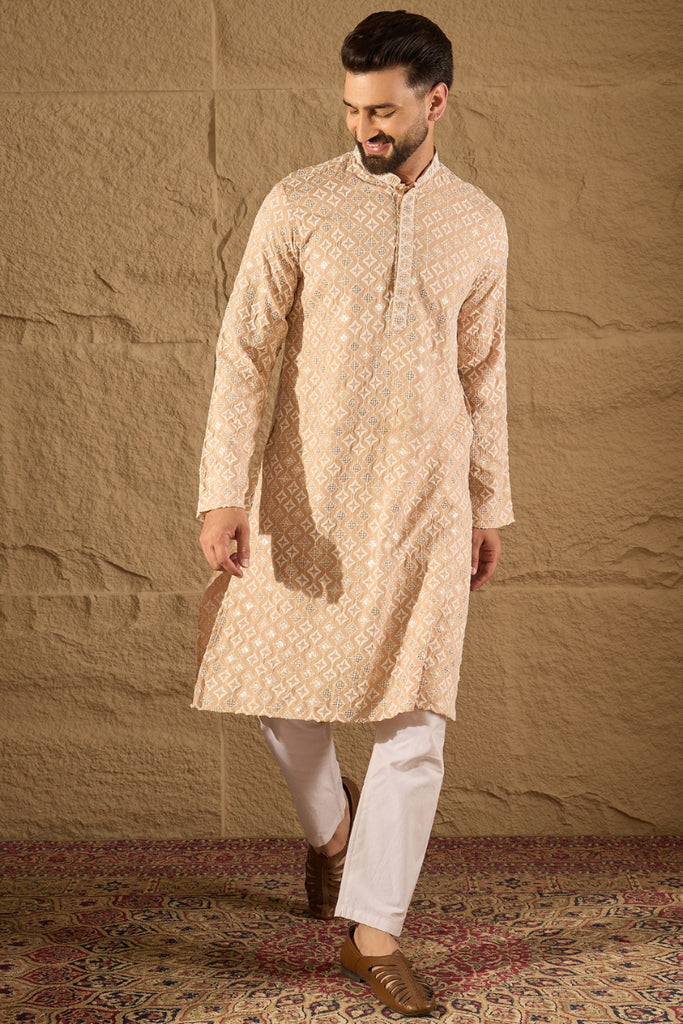 Beige Viscose Rayon Solid Embroidered Straight Kurta MKU1235