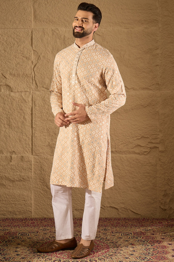 Beige Viscose Rayon Solid Embroidered Straight Kurta MKU1235