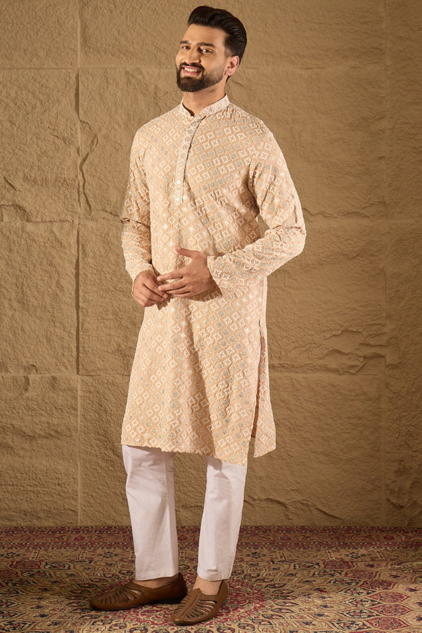 Beige Viscose Rayon Solid Embroidered Straight Kurta MKU1235