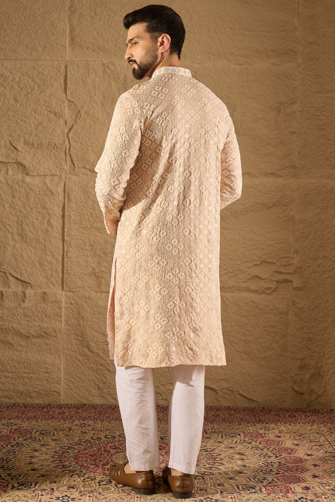 Beige Viscose Rayon Solid Embroidered Straight Kurta MKU1235