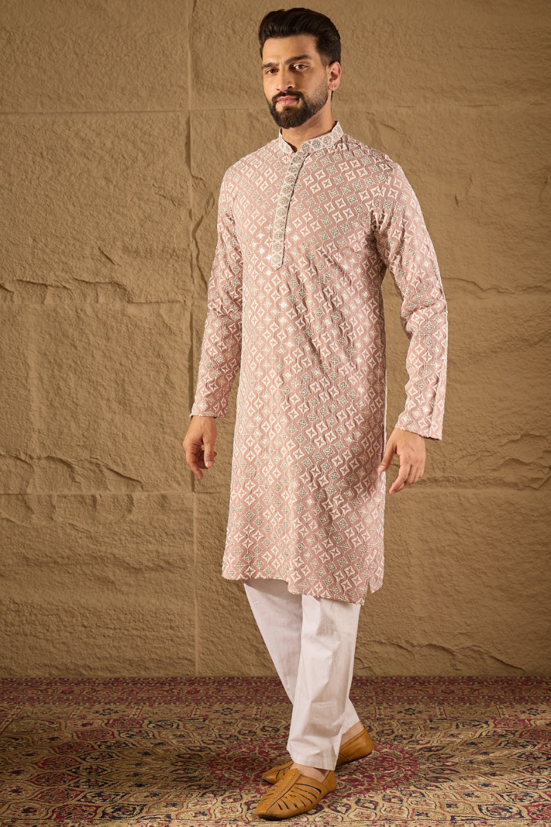 Pink Viscose Rayon Solid Embroidered Straight Kurta MKU1236