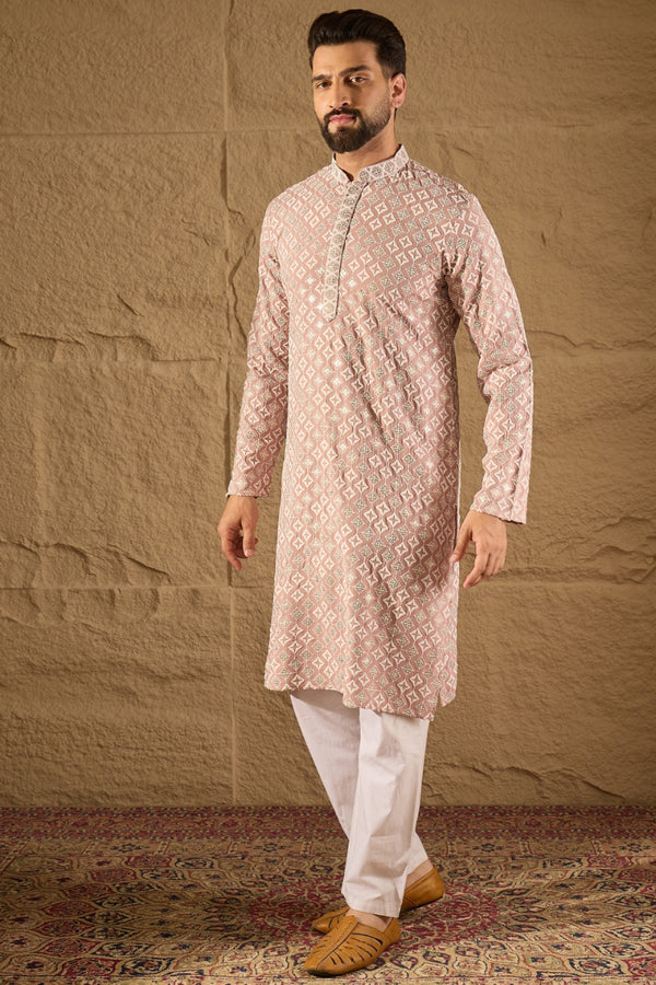 Pink Viscose Rayon Solid Embroidered Straight Kurta MKU1236