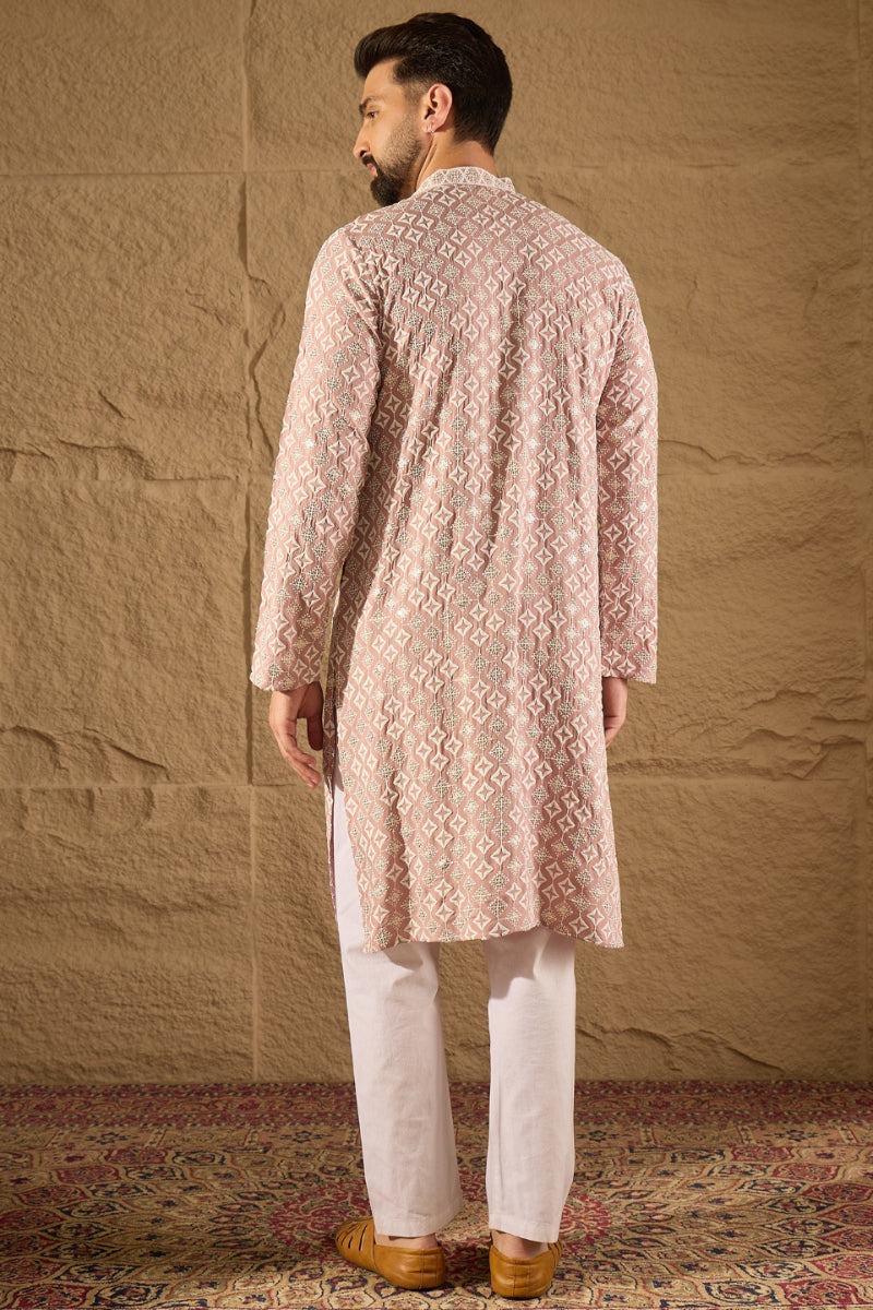 Pink Viscose Rayon Solid Embroidered Straight Kurta MKU1236