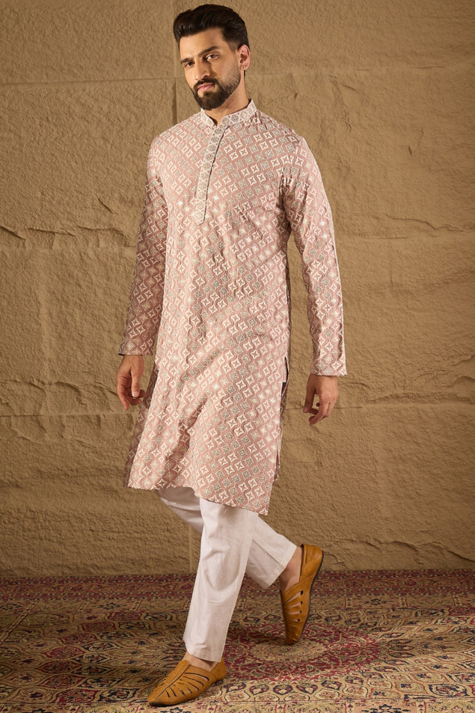 Pink Viscose Rayon Solid Embroidered Straight Kurta MKU1236